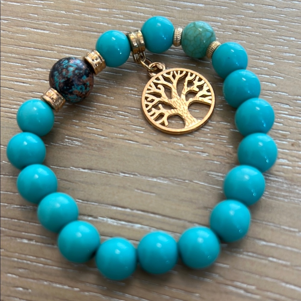 Blue and Gold Bracelet with Tree of Life Charm